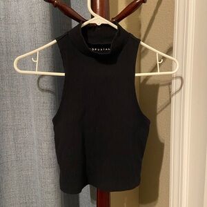 Aeropostale Women's Ribbed Black Mock Neck Sleeveless Crop Top Size Small